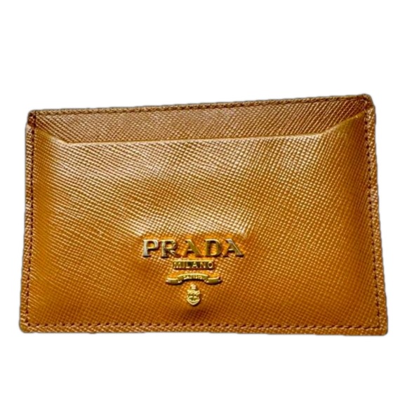 Prada Card Holder Brown Saffiano Leather 4" L x 23/4" H - Picture 1 of 14